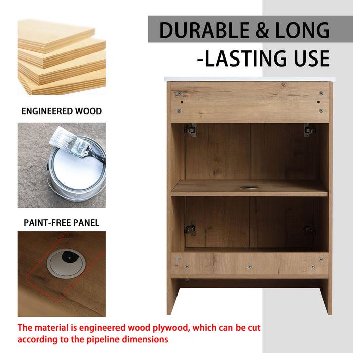 48" Freestanding Bathroom Vanity With Sink And 2 Storage Cabinets, Soft Closing Door - Imitative Oak / White Home Essentials