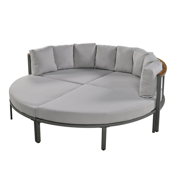 U - Style Patio Furniture Set, 4 Piece Round Outdoor Conversation Set All Weather Metal Sectional Sofa With Cushions - Grey