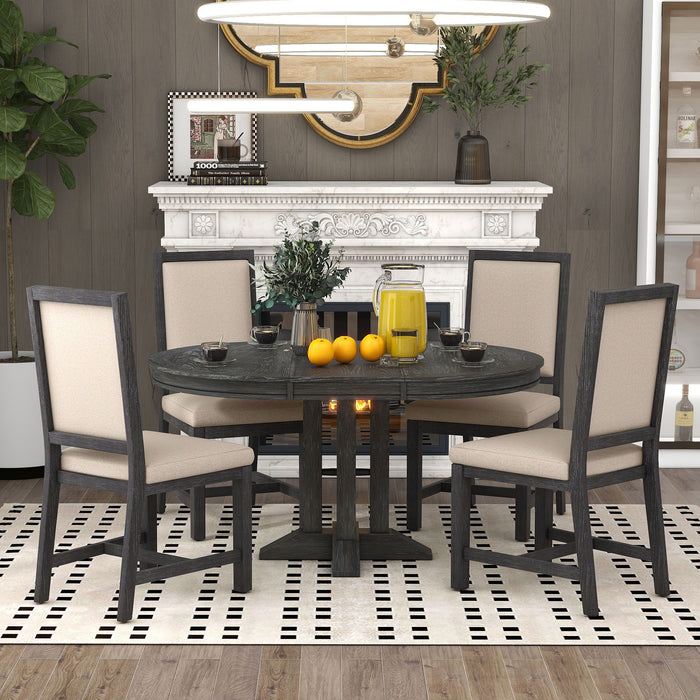 Dining Set & Extendable Round Table And 4 Upholstered Chairs Hearth and Haven