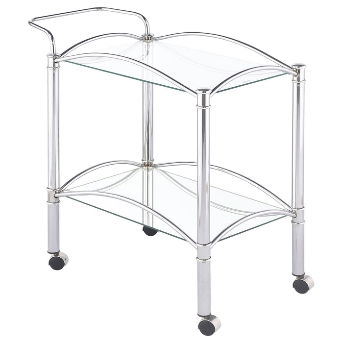 Porch & Den - 2 Tier Rectangular Glass Shelf Bar Cart With Glass - Chrome Furniture Max