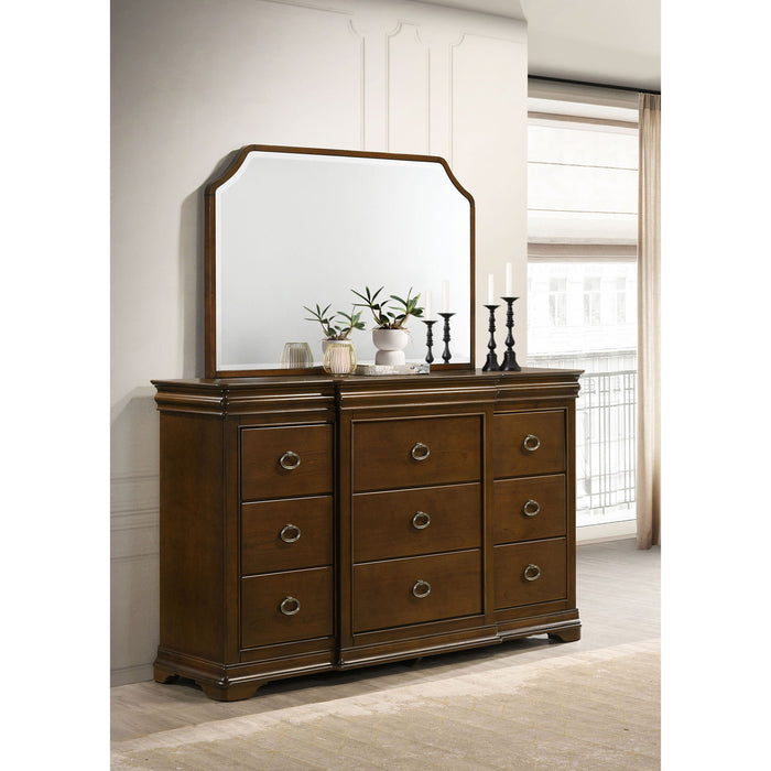 Leonide - 9 Drawer Dresser With Mirror - Cherry Furniture Max