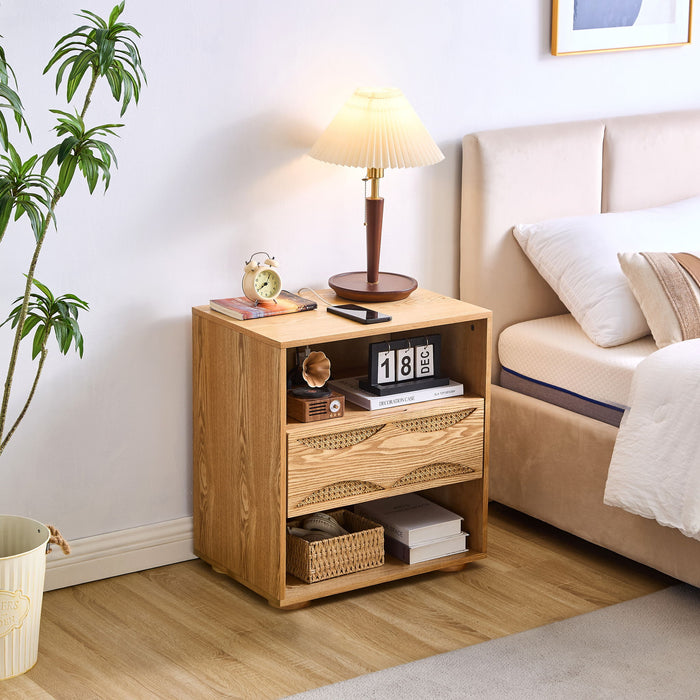 Nightstand With USB Ports & Outlet Hole, End Table With Drawer Home Essentials