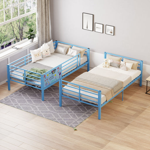 Bunk Bed, Convertible To 2 Separate Twin Size Beds & Full Length Guardrail & Ladder, No Box Spring Needed - Blue Home Essentials