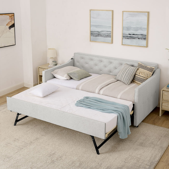 Daybed With Pop Up Trundle And USB Charging Armrest Home Essentials