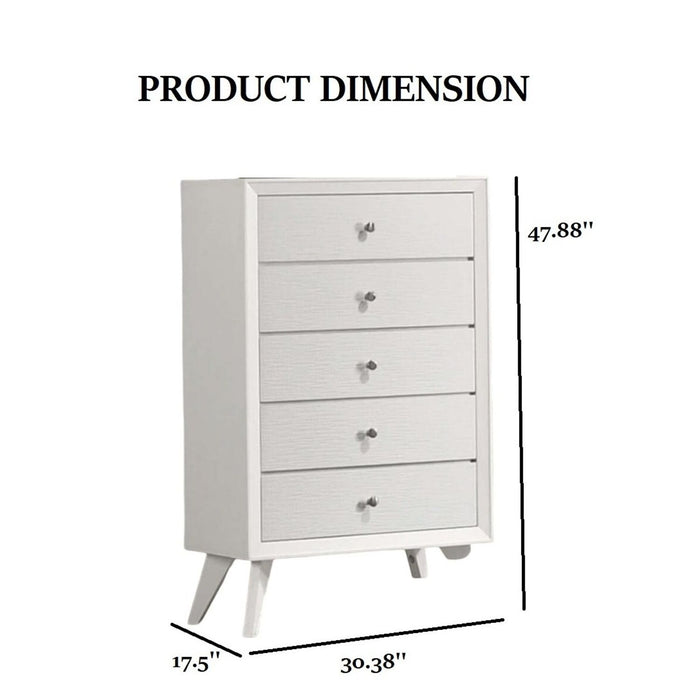 1 Piece Chest With Angled Legs, Wave Texture, Round Knobs - White
