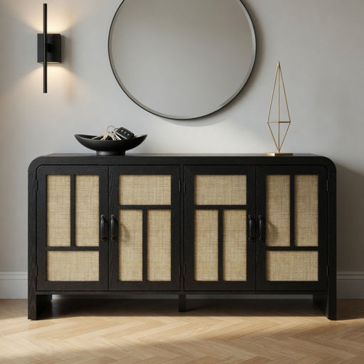 Sideboard Buffet Cabinet With 4 Doors & Adjustable Shelves - Black Home Essentials
