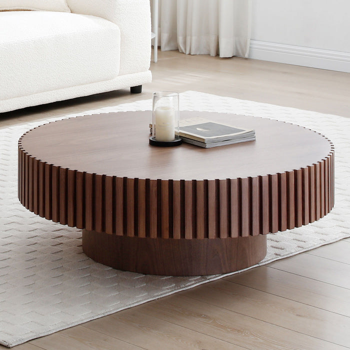 39.37'' Round MDF Coffee Table Mid Century Modern Coffee Table Unique Coffee Table For Living Room Furniture, Tea Table Walnut