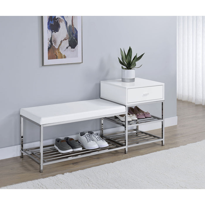 Yesler - 1 Drawer Storage Bench - Glossy White Furniture Max