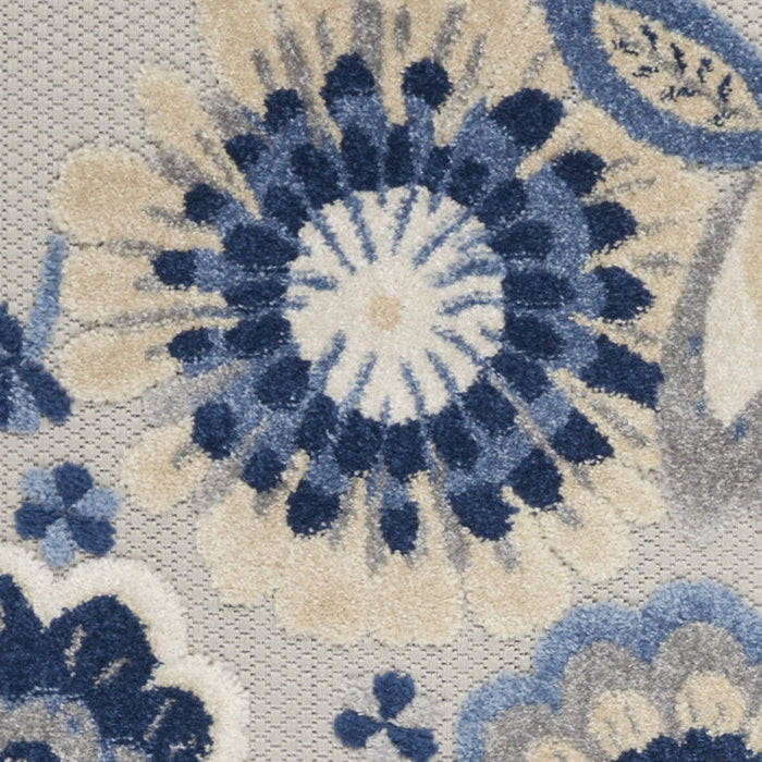 2' X 6' Floral Non Skid Indoor / Outdoor Runner Rug - Blue / Gray