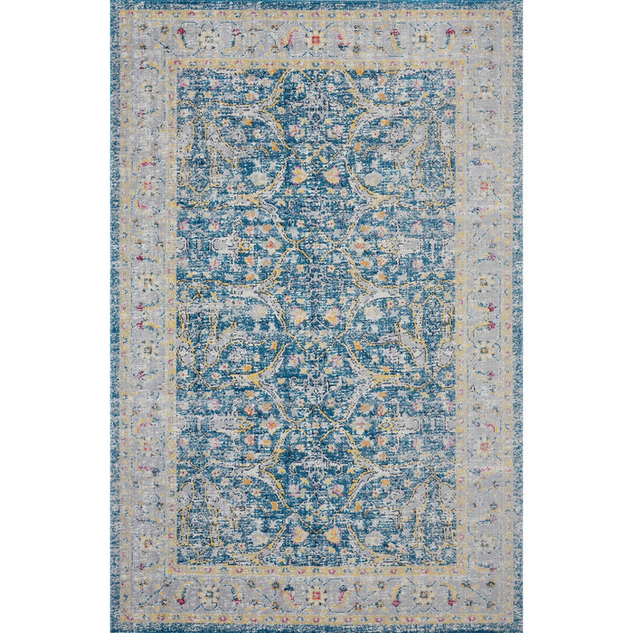 5' X 8' Floral Stain Resistant Indoor / Outdoor Area Rug - Blue