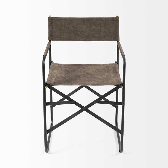 Leather With Black Iron Frame Dining Chair - Brown