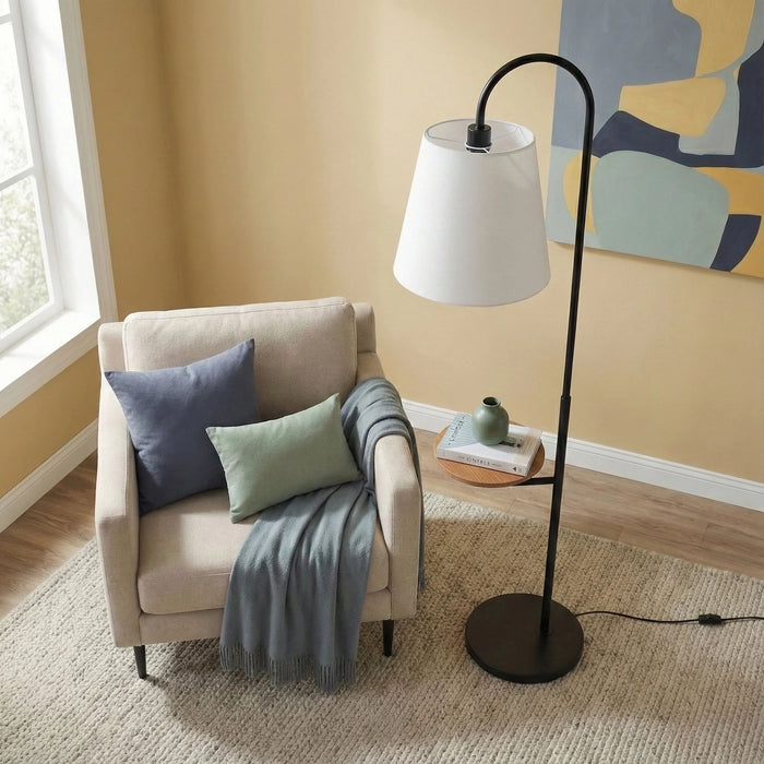 Seoul - Floor Lamp With Rotary Switch Wood Table Base - Black / White Ashcroft Furniture
