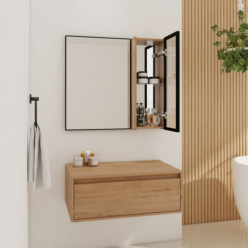30" Wall Mounted Mirror Cabinet With Door - Imitative Oak Home Essentials