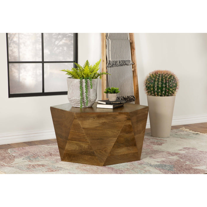 Athena - Hexagonal Top Coffee Table Coffee Table With Geometric Design - Natural Furniture Max