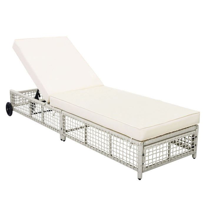Outdoor Lounge Chair With 5 Position Backrest With Cushion And Wheels Hearth and Haven