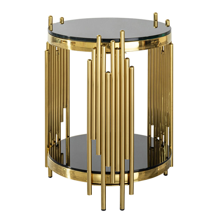 Elegant Round Table With Double Layer Tempered Glass Top And Stainless Steel Frame For Living Room Home Essentials