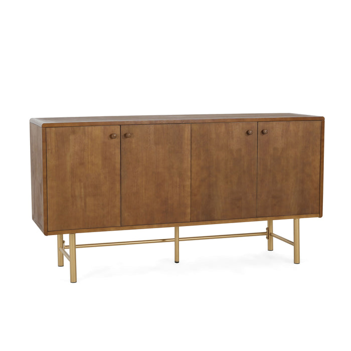 Modern Scandinavian 4 Door Sideboard Storage Cabinet With Adjustable Shelves - Brown / Gold Noble House
