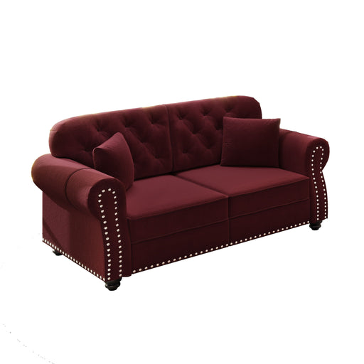 Upholstered Chesterfield Sofa With Nailhead Trim And Rolled Armrests Home Essentials