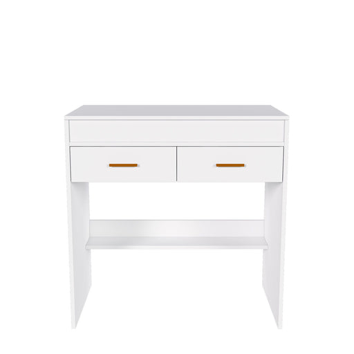 Flip Top Vanity Desk With LED Mirror & Outlet Makeup Table With 2 Drawers, Open Storage, And Jewelry Hooks - White Home Essentials