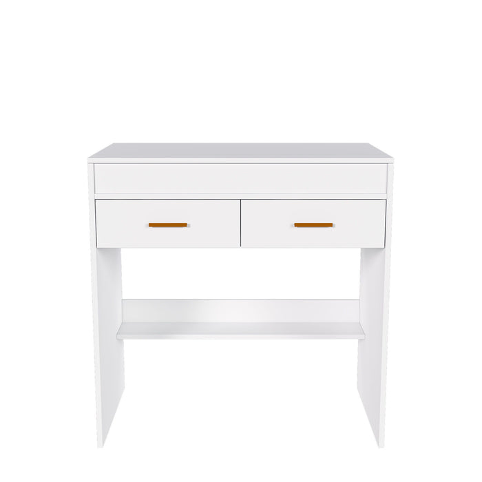 Flip Top Vanity Desk With LED Mirror & Outlet Makeup Table With 2 Drawers, Open Storage, And Jewelry Hooks - White Home Essentials