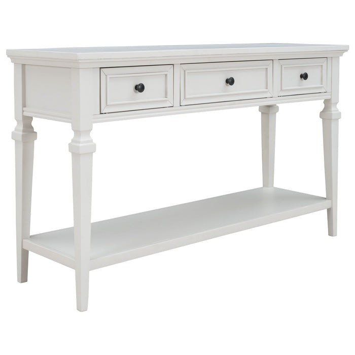 Classic Retro Style Console Table With 3 Top Drawers And Open Style Bottom Shelf - Antique White Hearth and Haven