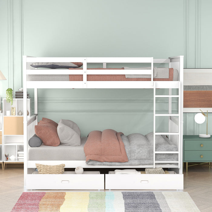 Bunk Bed With Ladders And 2 Storage Drawers