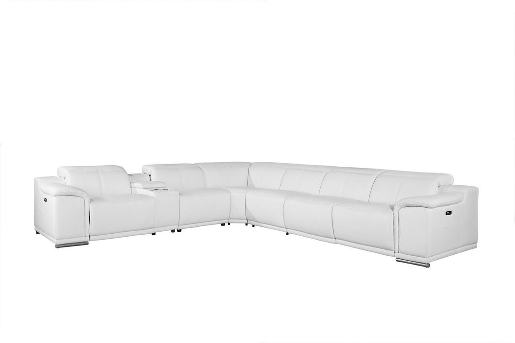 Italian Leather Power Reclining With Console U Shaped Seven Piece Corner Sectional - White