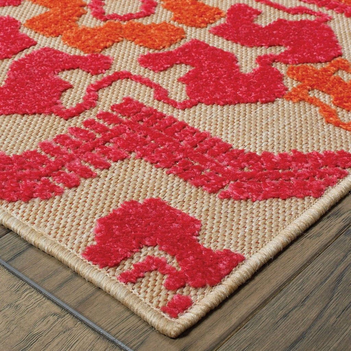 7' X 10' Moroccan Indoor / Outdoor Area Rug - Pink / Orange