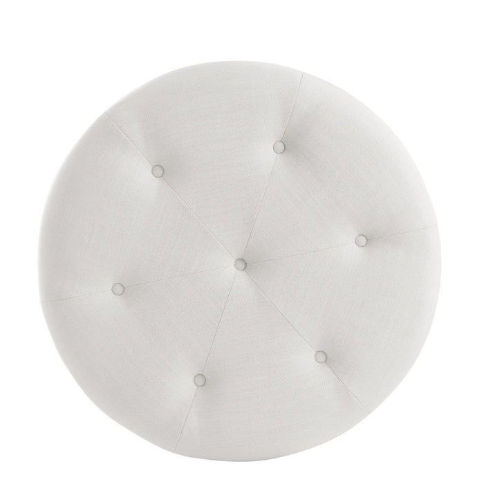 Linen Tufted Round Cocktail Ottoman - White