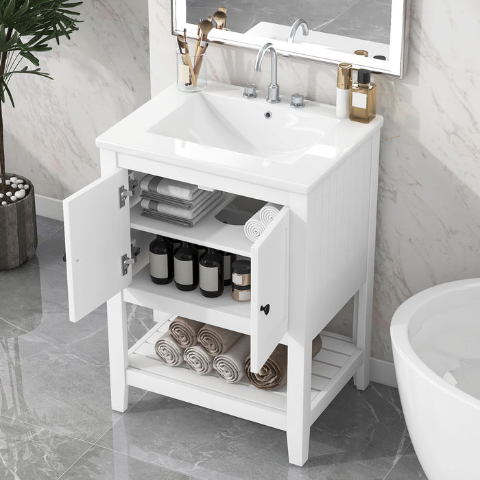 Modern Bathroom Vanity With Sink And Open Shelf Hearth and Haven