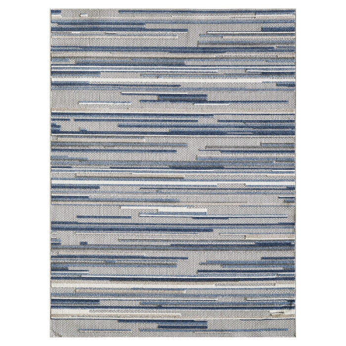 5' X 7' Abstract Stain Resistant Indoor / Outdoor Area Rug - Blue