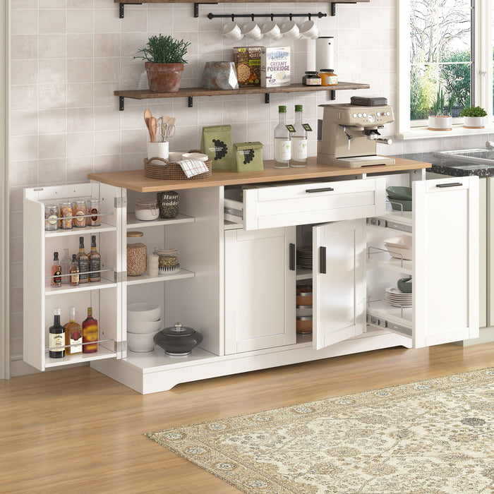 Sideboard With Extendable Table, Adjustable Shelves, 3 Tier Pull Out Rack - White Hearth and Haven