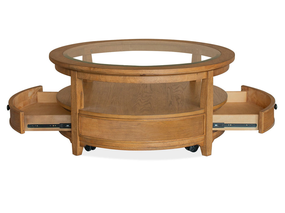 Durant - Round Cocktail Table With Casters - Honey Brown Magnussen Furniture