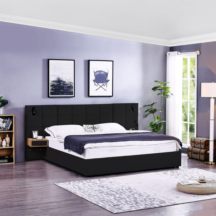 Upholstered Hydraulic Platform Bed With Storage Shelves, Reading Lamps, USB Port Home Essentials