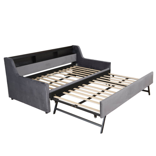 Twin Size Daybed With Trundle With LED Light ＆ Charging Station - Dark Gray Home Essentials