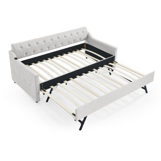 Size Upholstered Daybed With Trundle And USB Charging Armrest Home Essentials