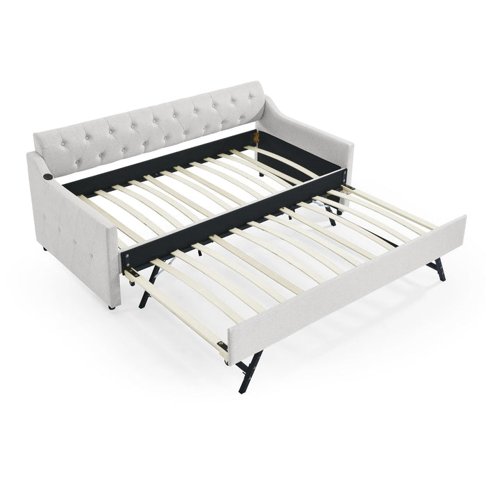 Size Upholstered Daybed With Trundle And USB Charging Armrest Home Essentials