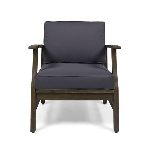 Enchanting Outdoor Club Chair With Slat Panel Design And Water Resistant Cushion - Dark Gray Noble House