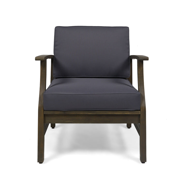 Enchanting Outdoor Club Chair With Slat Panel Design And Water Resistant Cushion - Dark Gray Noble House