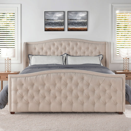 Marcella - King Upholstered Shelter Headboard Bed Set - Beige Jennifer Taylor Home