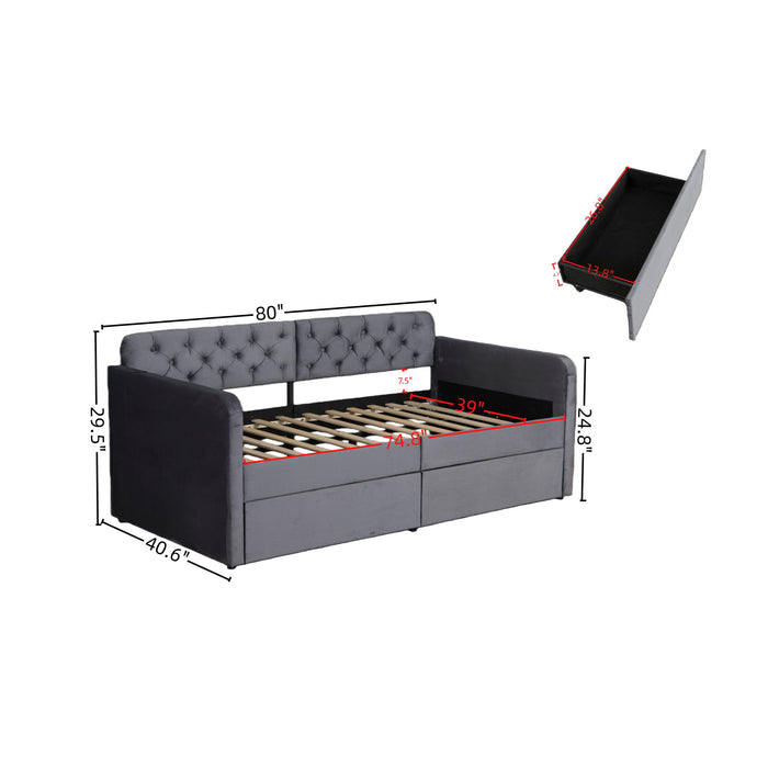 Twin Size Upholstered Daybed With 2 Storage Drawers And USB Charging Design - Gray Home Essentials