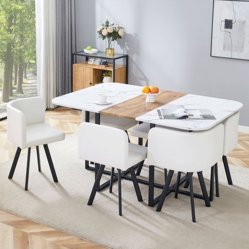 Modern Minimalist Marble Pattern Joinery Dining Table With Dining Chairs Home Essentials