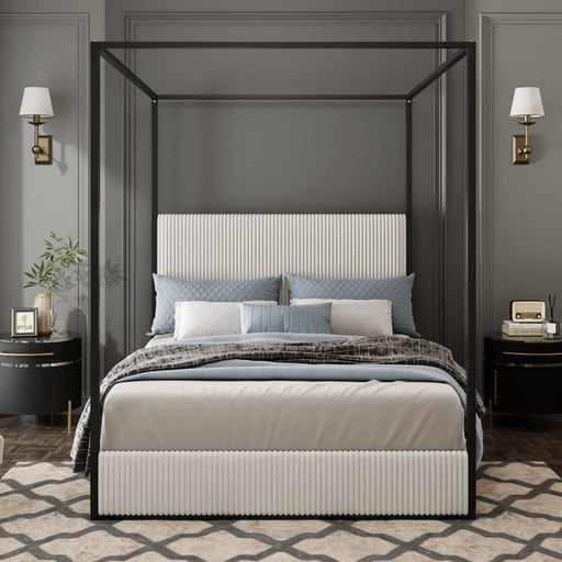 Canopy Bed With Tall Upholstered Headboard And 4 Poster Hearth and Haven