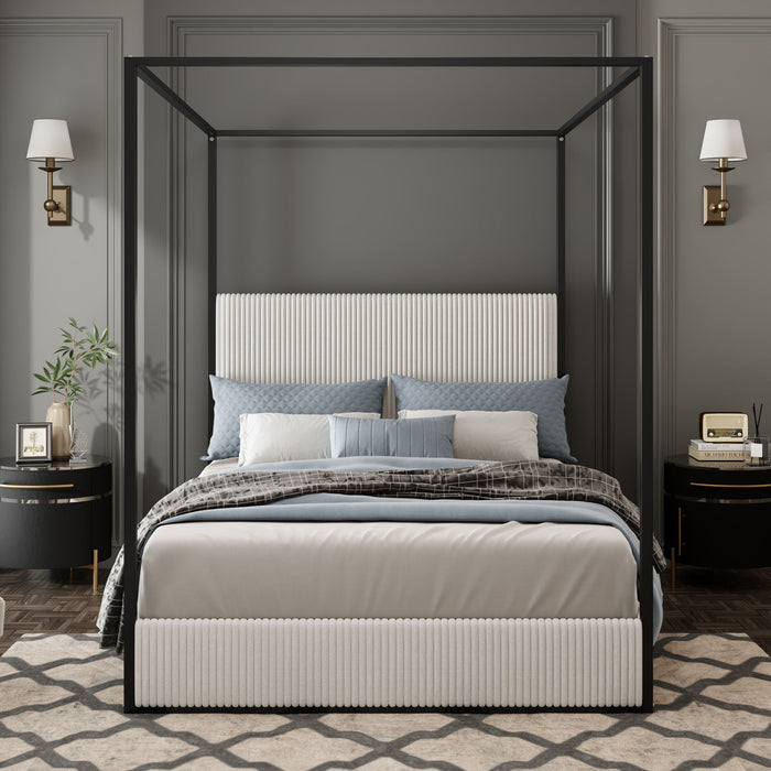 Canopy Bed With Tall Upholstered Headboard And 4 Poster Hearth and Haven