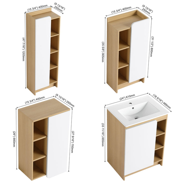 4 Piece Bathroom Vanity Set With Sink, Vanity Combo With Storage Cabinets - Black / Light Oak / White Home Essentials