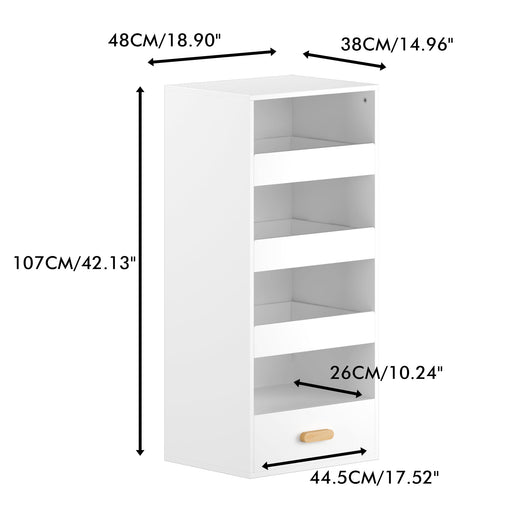 4 Tier Freestanding Bookshelf With 3 Sliding Drawers And 1 Bottom Drawer - White Home Essentials