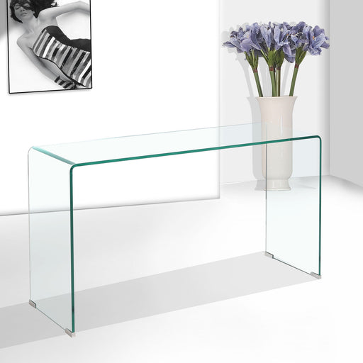 Elegant Transparent Tempered Glass Console Table With Rounded Edges, Modern Sofa Table - Clear Home Essentials