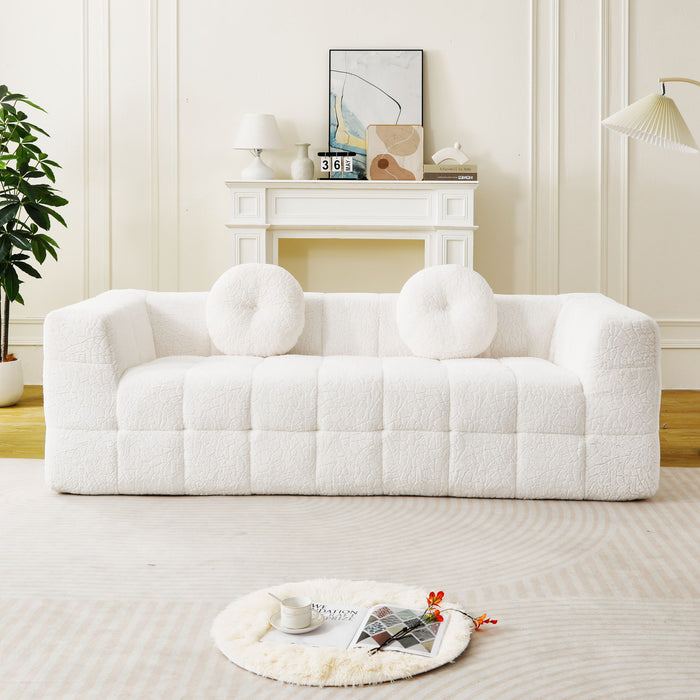 Boneless 3 Seater Sofa With Circular Throw Pillows - Beige Home Essentials