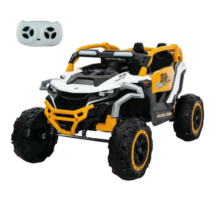 Ride On Models 12V Kids Electric Truck With Remote Control, Front & Rear Suspension, 2 Seater UTV, Flashlights, Music Player - Yellow / White Daily Nest