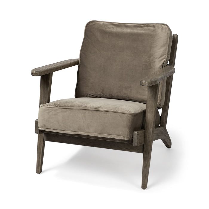 Velvet Accent Chair With Covered Wooden Frame - Olive